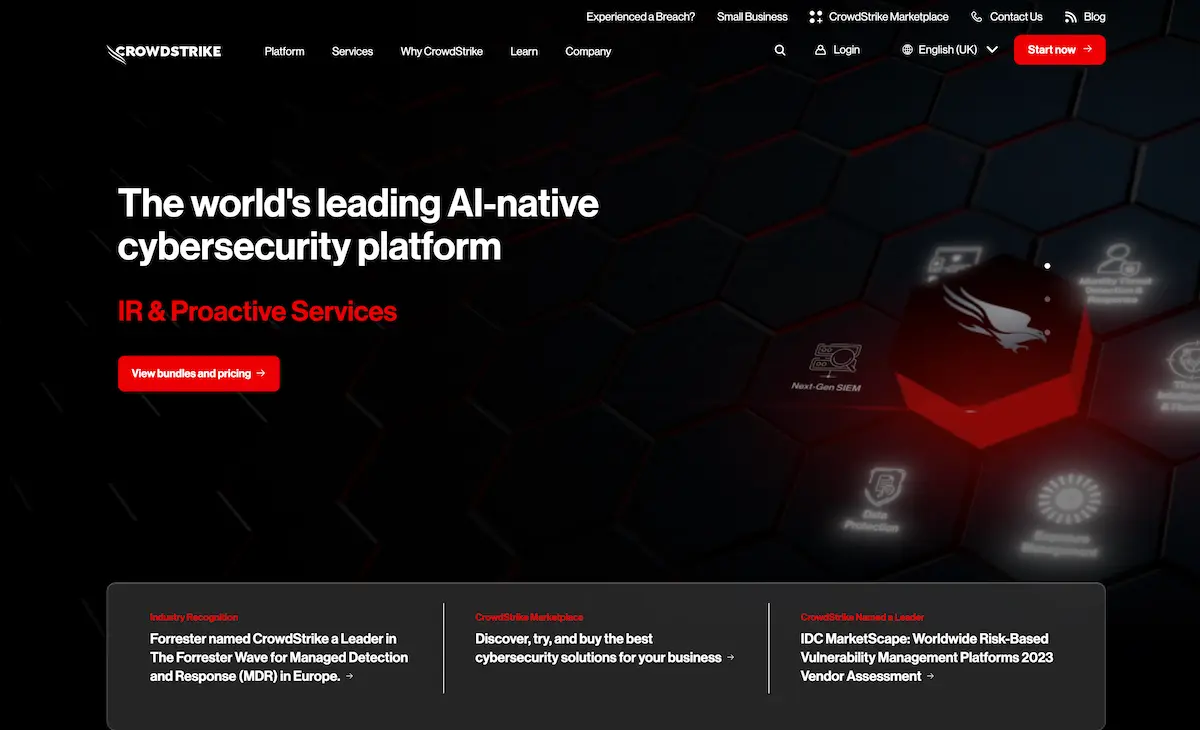 A screenshot of crowdstrike's home page