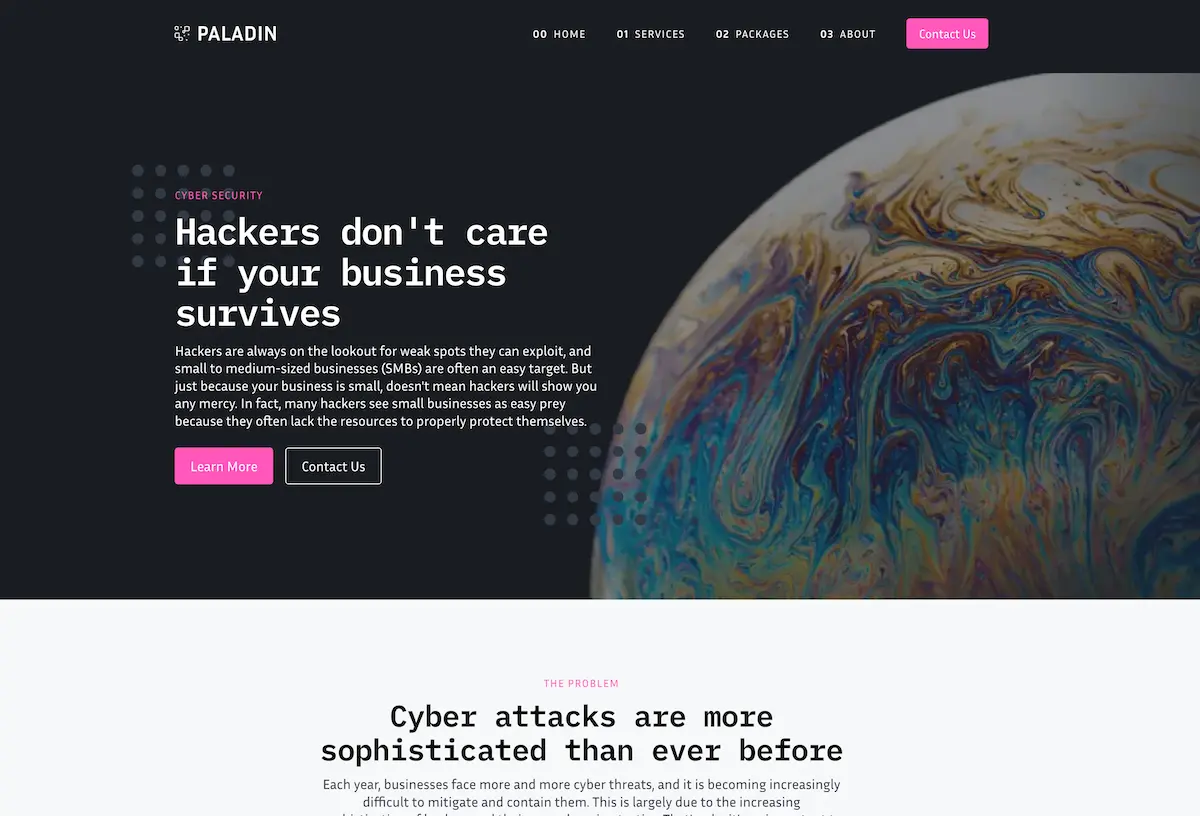 A screenshot of Paladin's website home page