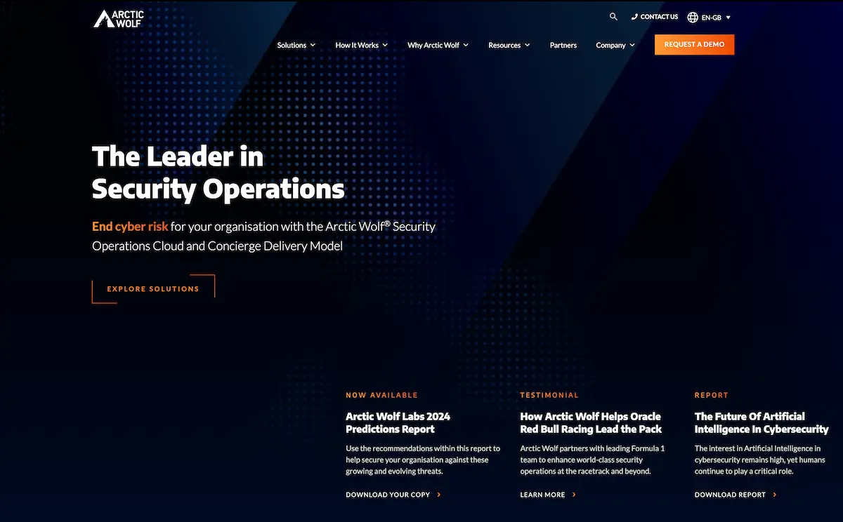 A screenshot of Arctic Wolf's website