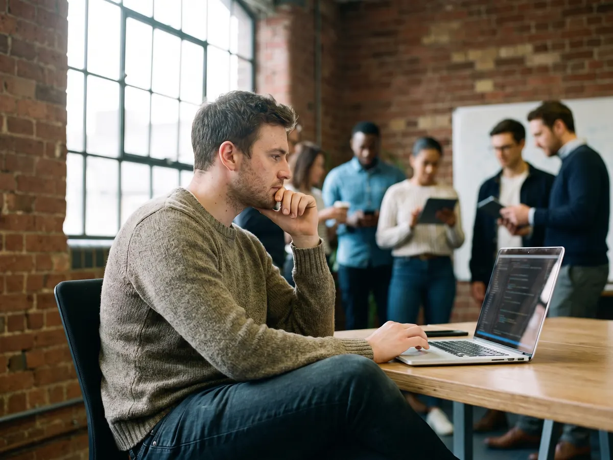 Two IT support engineers looking at a laptop