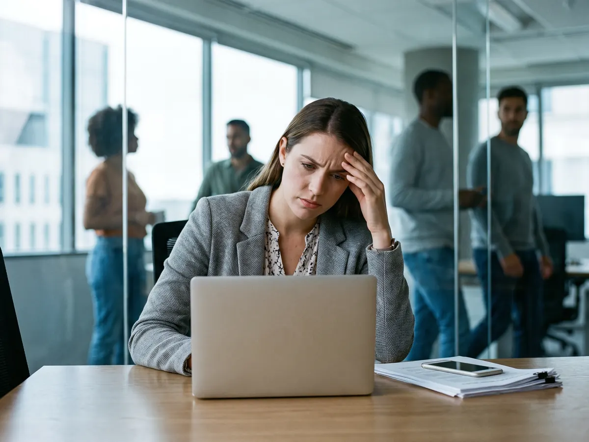 A business owner at his laptop with a worried expression