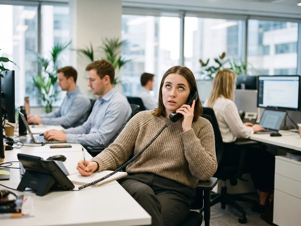 A business owner looking concerned at something on a computer screen