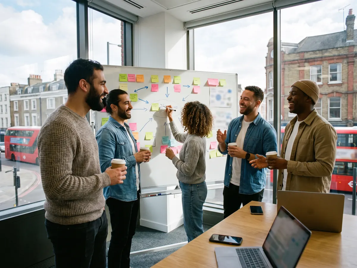 Digital Transformation consultants discussing a presentation with a client